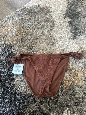 Shade & Shore Chocolate Brown Lace Tie-Side Bikini Bottom